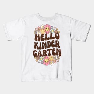 Groovy Hello Kindergarten Vibes Retro Teacher Back To School Kids T-Shirt